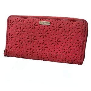 Kate Spade Pink Floral Cedar Street Perforated Cutout Lacey Wallet Zip Closure